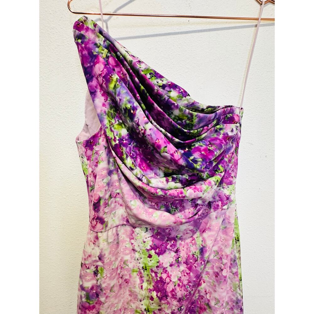 BADGLEY MISCHKA Purple Floral Orchid One Shoulder Gown Dress size 6 - Picture 4 of 14